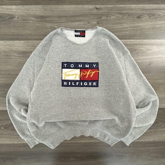 Vintage Tommy Hilfiger Sweatshirt Mens Large Crewneck Pullover Spell Out Logo - Picture 1 of 7